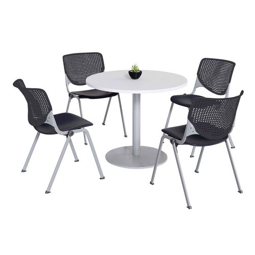 Pedestal Table with Four Black Kool Series Chairs, Round, 36" Dia x 29h, Designer White, Ships in 4-6 Business Days