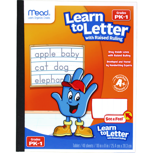 Learn to Letter Writing Tablet with Raised Ruling, Primary Rule, Orange Cover, (40) 10 x 8 Sheets