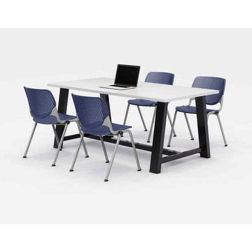 KFI Studios Midtown Dining Table with Four Black Kool Series Chairs, 36 x 72 x 30, Designer White, Ships in 4-6 Business Days