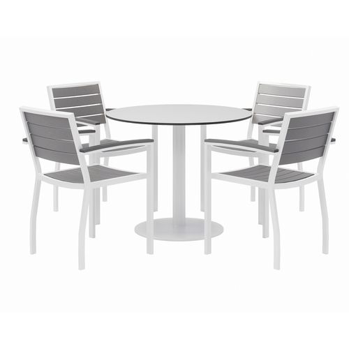 Eveleen Outdoor Patio Table w/Four Gray Powder-Coated Polymer Chairs, Round, 36" Dia x 29h,White, Ships in 4-6 Business Days