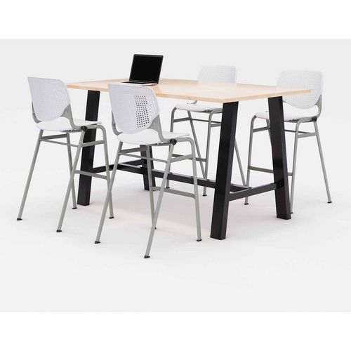 Image of Midtown Bistro Dining Table with Four White Kool Barstools, 36 x 72 x 41, Kensington Maple, Ships in 4-6 Business Days