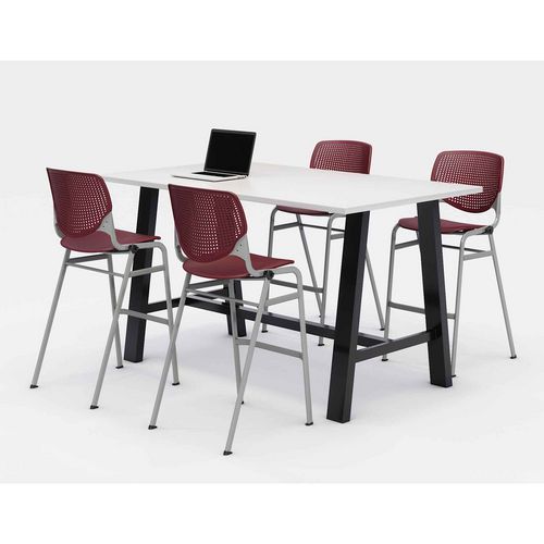 Midtown Bistro Dining Table with Four Burgundy Kool Barstools, 36 x 72 x 41, Designer White, Ships in 4-6 Business Days