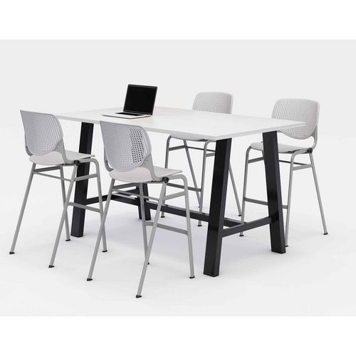 Image of Midtown Bistro Dining Table with Four Light Gray Kool Barstools, 36 x 72 x 41, Designer White, Ships in 4-6 Business Days