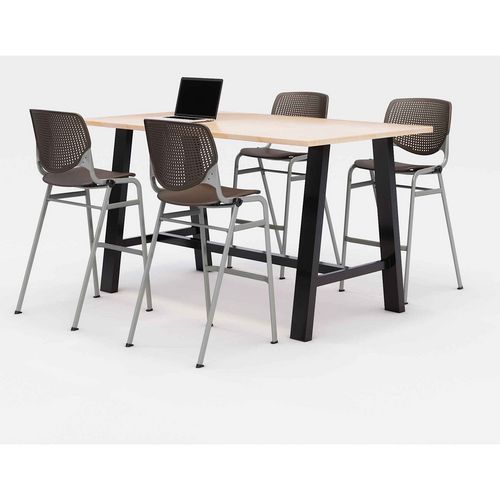 Midtown Bistro Dining Table with Four Brownstone Kool Barstools, 36 x 72 x 41, Kensington Maple, Ships in 4-6 Business Days