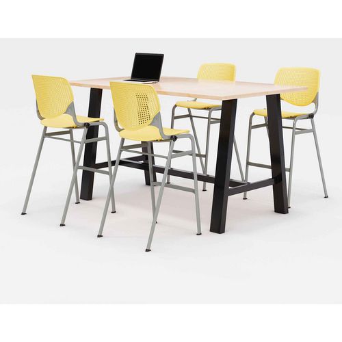 Image of Midtown Bistro Dining Table with Four Yellow Kool Barstools, 36 x 72 x 41, Kensington Maple, Ships in 4-6 Business Days
