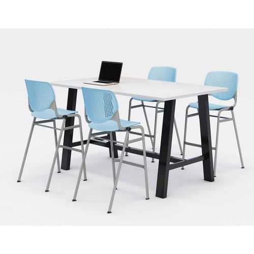 Image of Midtown Bistro Dining Table with Four Sky Blue Kool Barstools, 36 x 72 x 41, Designer White, Ships in 4-6 Business Days