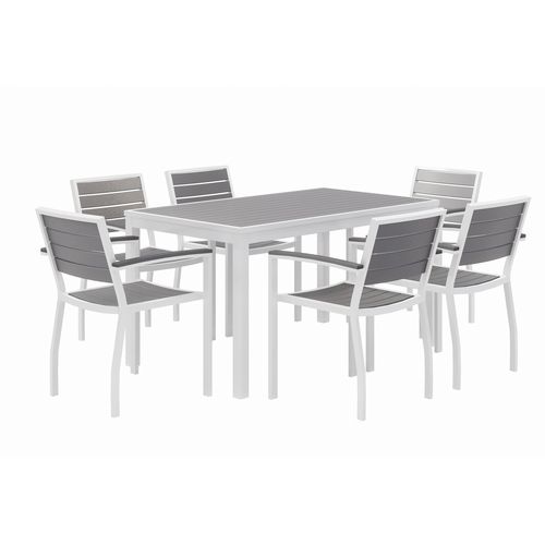 Image of Eveleen Outdoor Patio Table with Six Gray Powder-Coated Polymer Chairs, 32 x 55 x 29, Gray, Ships in 4-6 Business Days