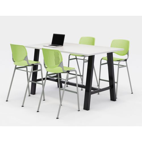 Image of Midtown Bistro Dining Table with Four Lime Green Kool Barstools, 36 x 72 x 41, Designer White, Ships in 4-6 Business Days