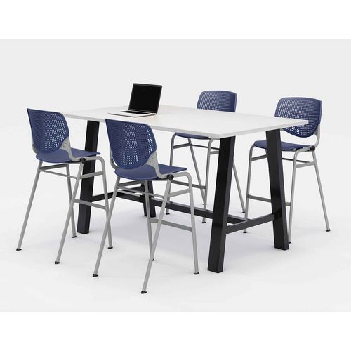 KFI Studios Midtown Bistro Dining Table with Four Black Kool Barstools, 36 x 72 x 41, Designer White, Ships in 4-6 Business Days