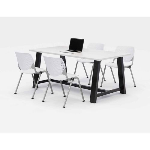 Midtown Dining Table with Four White Kool Series Chairs, 36 x 72 x 30, Designer White, Ships in 4-6 Business Days