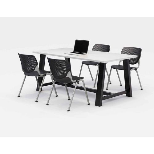 Midtown Dining Table with Four Black Kool Series Chairs, 36 x 72 x 30, Designer White, Ships in 4-6 Business Days
