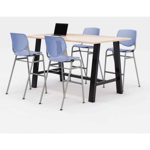 Midtown Bistro Dining Table with Four Periwinkle Kool Barstools, 36 x 72 x 41, Kensington Maple, Ships in 4-6 Business Days