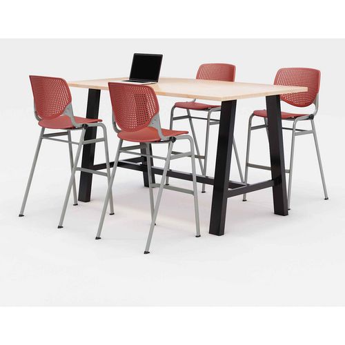 Midtown Bistro Dining Table with Four Coral Kool Barstools, 36 x 72 x 41, Kensington Maple, Ships in 4-6 Business Days