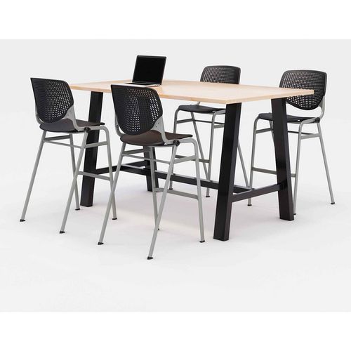 Midtown Bistro Dining Table with Four Black Kool Barstools, 36 x 72 x 41, Kensington Maple, Ships in 4-6 Business Days