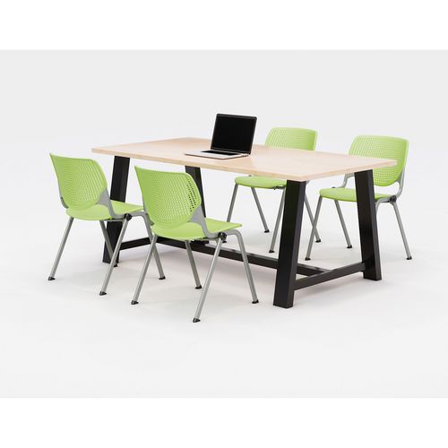 Image of Midtown Dining Table with Four Lime Green Kool Series Chairs, 36 x 72 x 30, Kensington Maple, Ships in 4-6 Business Days