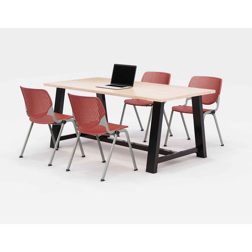 Midtown Dining Table with Four Coral Kool Series Chairs, 36 x 72 x 30, Kensington Maple, Ships in 4-6 Business Days