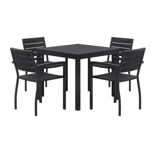 KFI Studios Eveleen Outdoor Patio Table w/Four Gray Powder-Coated Polymer Chairs, Round, 36" Dia x 29h,White, Ships in 4-6 Business Days
