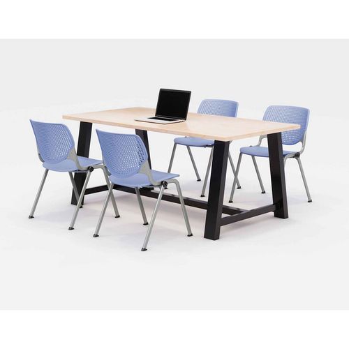 Midtown Dining Table with Four Periwinkle Kool Series Chairs, 36 x 72 x 30, Kensington Maple, Ships in 4-6 Business Days
