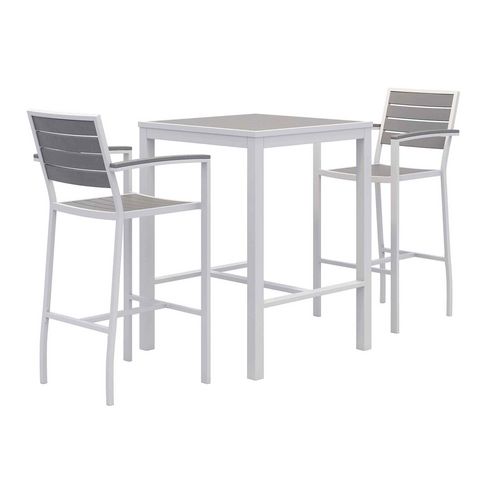 Image of Eveleen Outdoor Bistro Patio Table with Two Gray Powder-Coated Polymer Barstools, 30" Square, Gray, Ships in 4-6 Bus Days