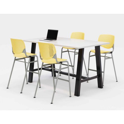 Midtown Bistro Dining Table with Four Yellow Kool Barstools, 36 x 72 x 41, Designer White, Ships in 4-6 Business Days