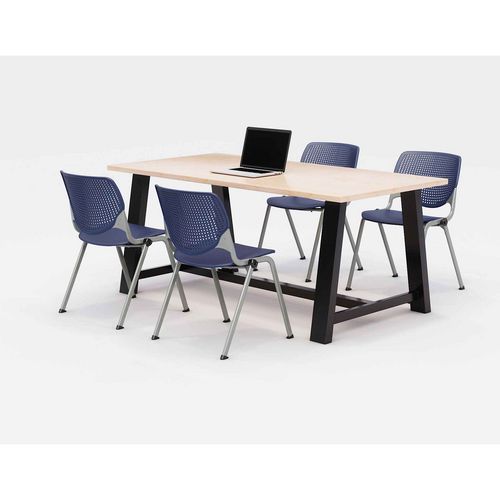 Image of Midtown Dining Table with Four Navy Kool Series Chairs, 36 x 72 x 30, Kensington Maple, Ships in 4-6 Business Days