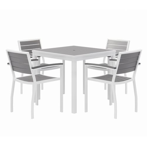 Image of Eveleen Outdoor Patio Table with Four Gray Powder-Coated Polymer Chairs, 32" Square, Gray, Ships in 4-6 Business Days