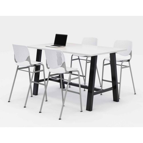 Midtown Bistro Dining Table with Four White Kool Barstools, 36 x 72 x 41, Designer White, Ships in 4-6 Business Days