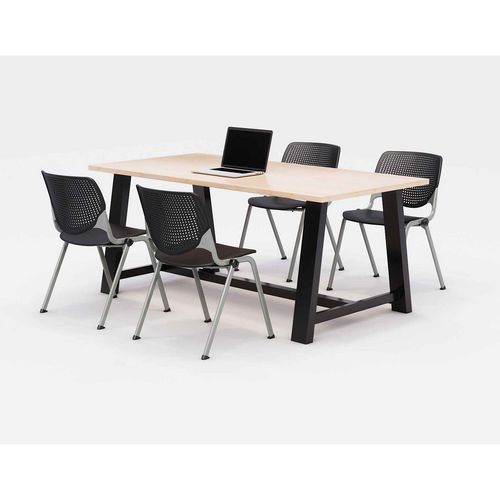 Image of Midtown Dining Table with Four Black Kool Series Chairs, 36 x 72 x 30, Kensington Maple, Ships in 4-6 Business Days