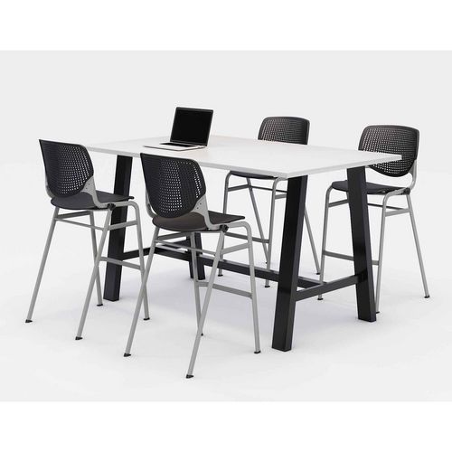 Midtown Bistro Dining Table with Four Black Kool Barstools, 36 x 72 x 41, Designer White, Ships in 4-6 Business Days