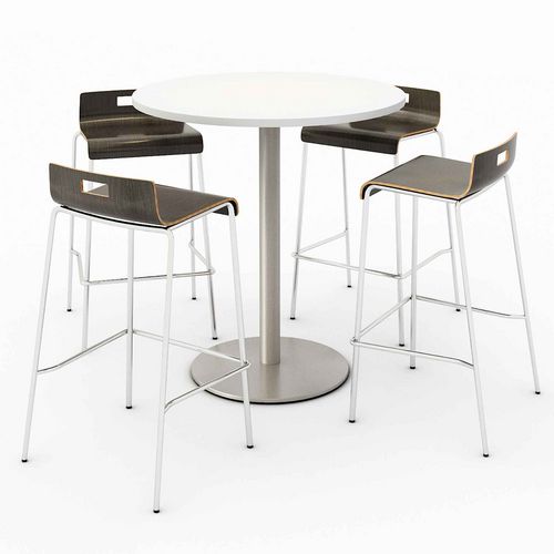 Pedestal Bistro Table with Four Espresso Jive Series Barstools, Round, 36" Dia x 41h, Designer White, Ships in 4-6 Bus Days