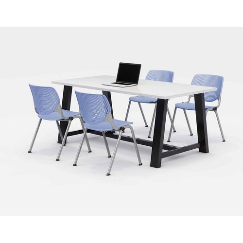 Image of Midtown Dining Table with Four Periwinkle Kool Series Chairs, 36 x 72 x 30, Designer White, Ships in 4-6 Business Days