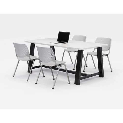Image of Midtown Dining Table with Four Light Gray Kool Series Chairs, 36 x 72 x 30, Designer White, Ships in 4-6 Business Days