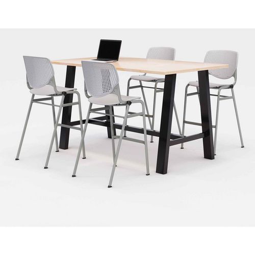 Image of Midtown Bistro Dining Table with Four Light Gray Kool Barstools, 36 x 72 x 41, Kensington Maple, Ships in 4-6 Business Days