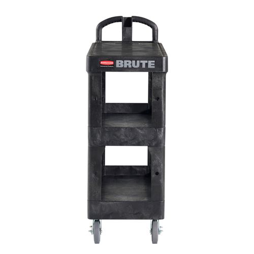 Image of BRUTE 3-Shelf Heavy-Duty Ergo Flat Utility Cart, Resin, 3 Shelves, 600 lb Capacity, 25.24" x 48.63" x 46.18", Black