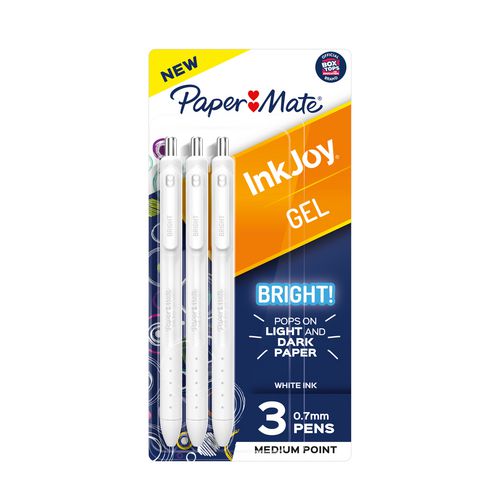 Image of InkJoy Gel Bright Retractable Pen, Medium 0.7 mm, White Ink, White Barrel, 3/Pack