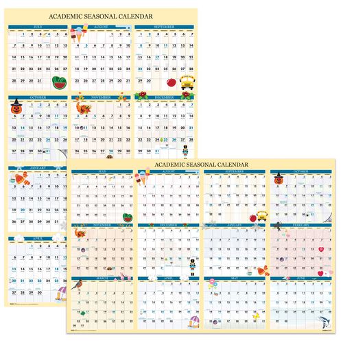 Image of Recycled Academic Seasonal Laminated Wall Calendar, Illustrated Seasons, 24 x 37, 12-Month (July to June), 2024 to 2025