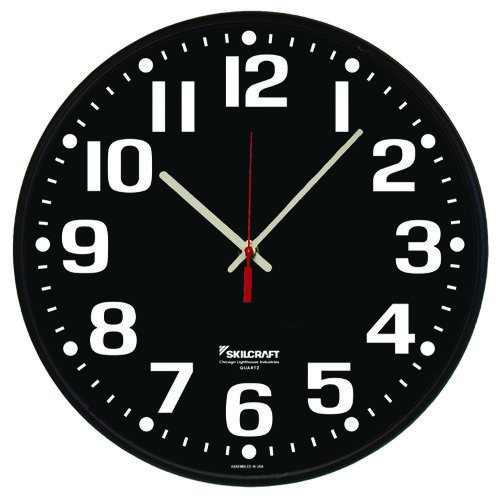 6645016986561 SKILCRAFT High Contrast Quartz Wall Clock, 12.75" Overall Diameter, Black Case, 1 AA (sold separately)