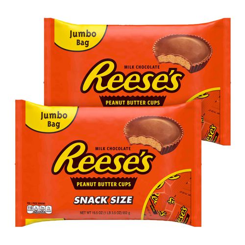 Snack Size Peanut Butter Cups, 19.5 oz Bag, 2 Bags/Carton, Ships in 1-3 Business Days