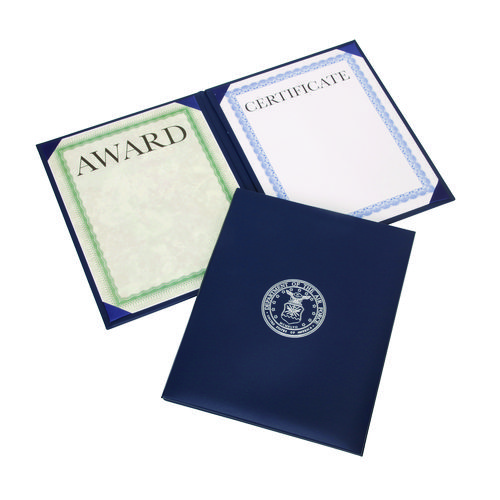 7510017145932, SKILCRAFT Awards Certificate Padded Cover Binder, USAF Seal, 9.12 x 11.62, Blue/Silver