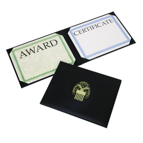 7510017145933, SKILCRAFT Awards Certificate Padded Cover Binder, DLA Seal, 11.62 x 9.12, Black/Gold
