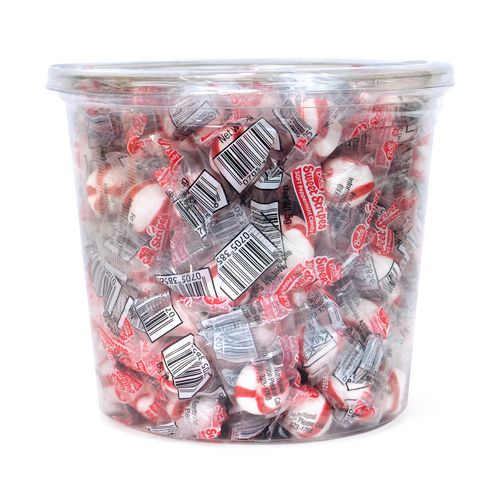 Bobs Sweet Stripes Soft Candy, Peppermint, 0.18 oz Individually Wrapped, 160/Tub, 2 Tubs/Carton