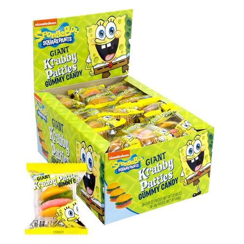 SpongeBob Squarepants Giant Krabby Patties Gummy Candy, Fruity, 0.63 oz Packet, 36/Bag, 2/Carton