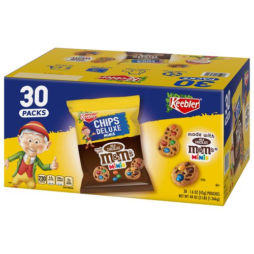 M and M Cookie Packs, Chocolate, 1.6 oz Pouch, 30/Box, 2 Boxes/Carton