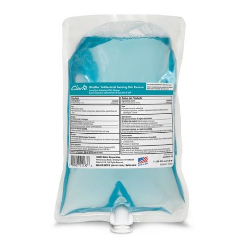 UltraBlue Antibacterial Foaming Skin Cleanser, Fragrance-Free, 1,000 mL Refill Bag, 6/Carton