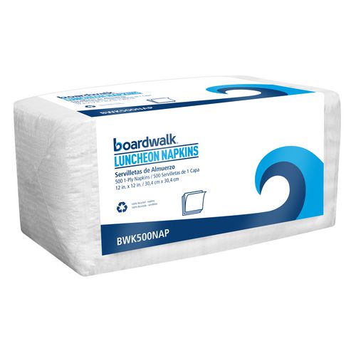 1/4-Fold Lunch Napkins, 1-Ply, 12" x 12", White, 500/Pack, 6 Packs/Carton