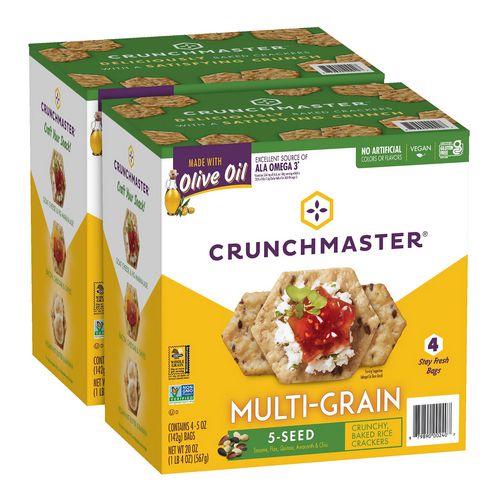 Image of 5-Seed Multi-Grain Crunchy Oven Baked Crackers, Original, 5 oz Bags, 4/Box, 2 Boxes/Carton, Ships in 1-3 Business Days
