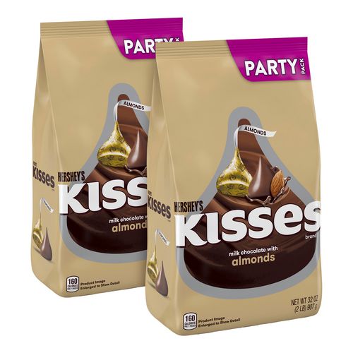 Image of KISSES with Almonds, Milk Chocolate, 32 oz Pack, 2 Packs/Carton, Ships in 1-3 Business Days