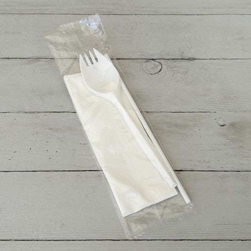 School Cutlery Kit, Napkin/Spork/Straw, White, 1,000/Carton