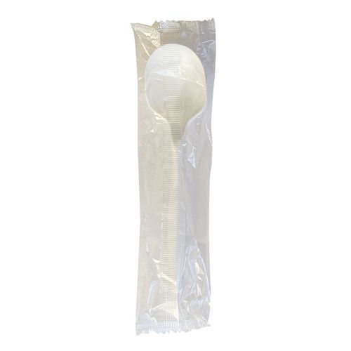 Mediumweight Wrapped Polypropylene Cutlery, Soup Spoon, 4.86", Plastic, White, 1,000/Carton