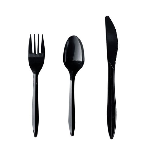 Three-Piece Cutlery Kit, Fork/Knife/Teaspoon, Polypropylene, Black, 250/Carton